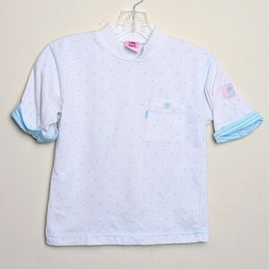 Vintage Little Levi's 90s Floral Cuff White Polka Dot Girls Shirt Size 7/8